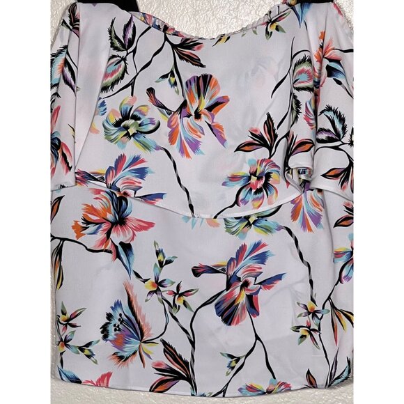 Bar III Small Printed Ribbon-Strap Off-The-Shoulder Top Multi Color Ruffle - Picture 6 of 11